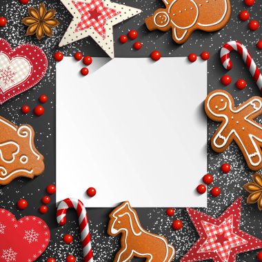 Zencefilli kurabiye ve rustik süs eşyaları ile Noel arka plan