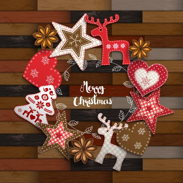 Christmas traditional ornaments on wooden parquet background — Stock Vector