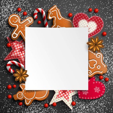 Zencefilli kurabiye ve rustik süs eşyaları ile Noel arka plan