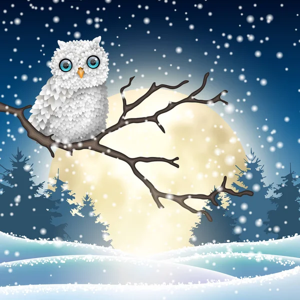 Motif de Noël, hibou blanc assis sur une branche sèche — Image vectorielle