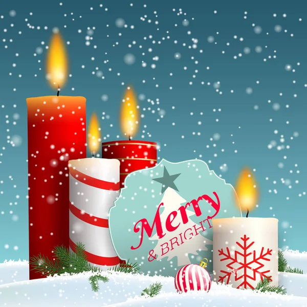 Vánoční Zátiší se skupinou svíček ve sněhu — Stockový vektor