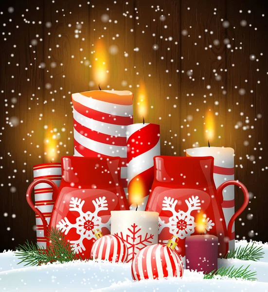 Різдвяний натюрморт зі свічками та чашкою чаю — стоковий вектор