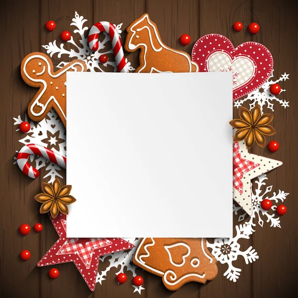 Zencefilli kurabiye ve rustik süs eşyaları ile Noel arka plan