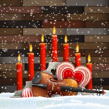Kalp, mumlar ve keman ile Noel mumlar