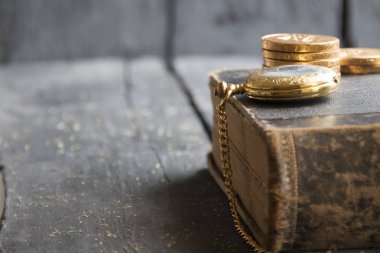 iş geçmişi altın cep saati, kitap ve para ile