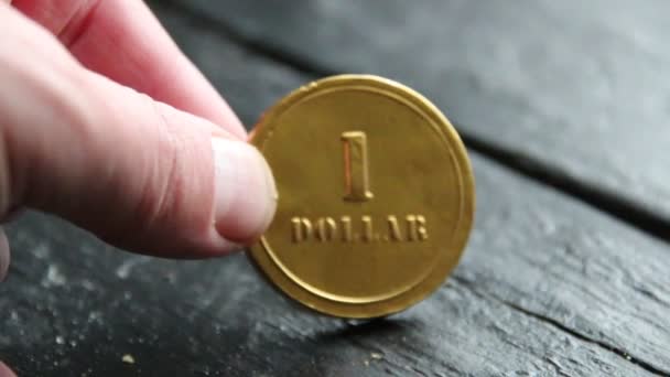 金 1 ドル コイン、お金や利益のアイデア — ストック動画