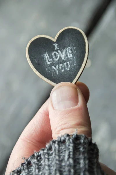 I love you concept. Hand holding heart with inscription. — Stock Photo, Image