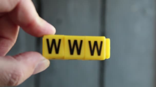 Web and www concept. Hand holds a sign with the inscription. — Stock Video