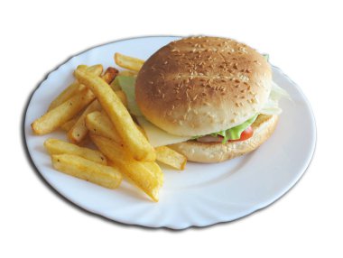 Jambon, peynir, salata ve domates ile lezzetli çocuk hamburger