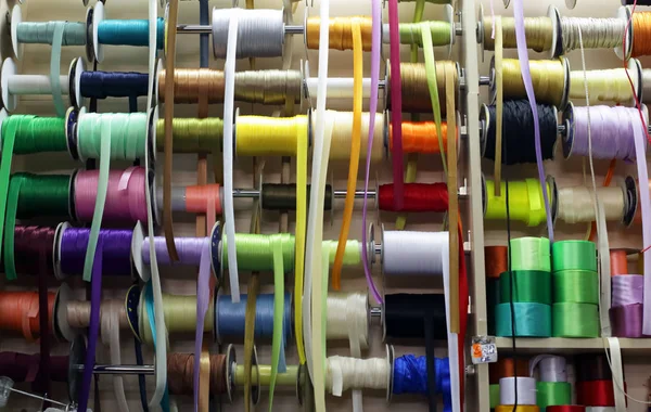 Colorful Ribbons Needlework Shop Counter — Stock Photo, Image