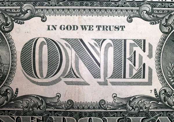 Μία Επιγραφή Ένα Χαρτονόμισμα Του Ενός Δολαρίου Φόντο Μακροεντολή — Φωτογραφία Αρχείου