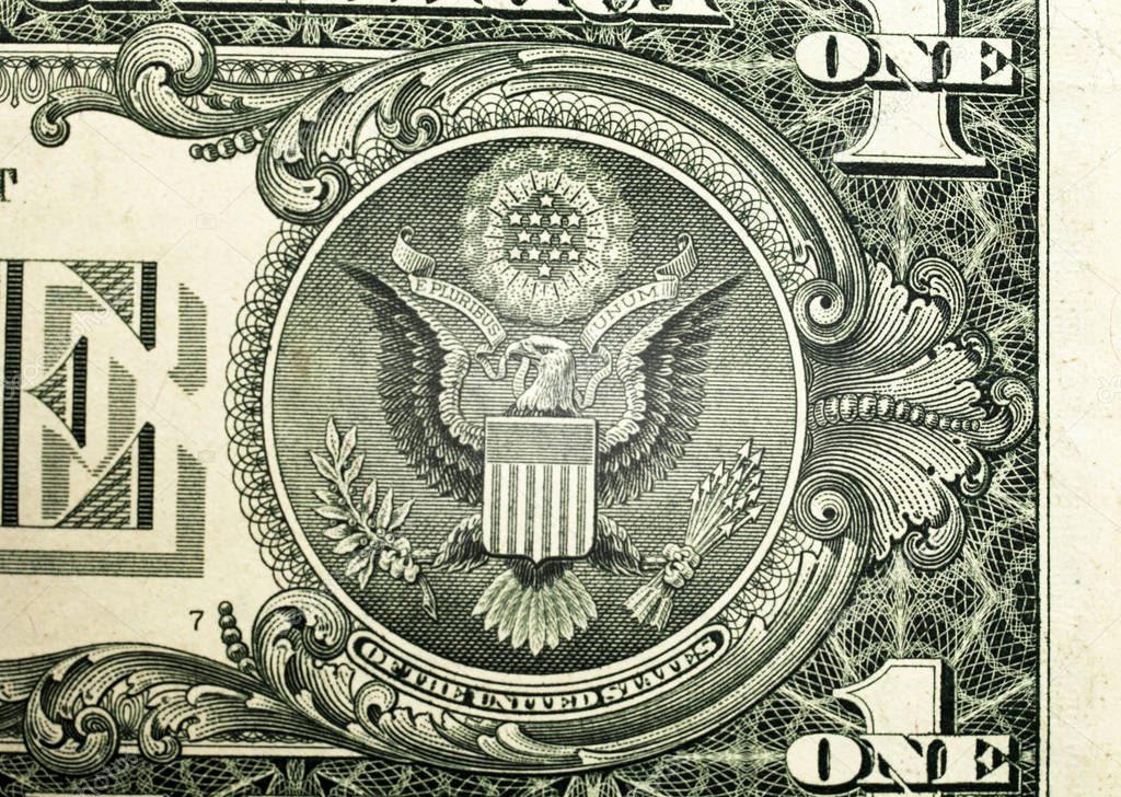 eagle on one dollar bill, background, macro