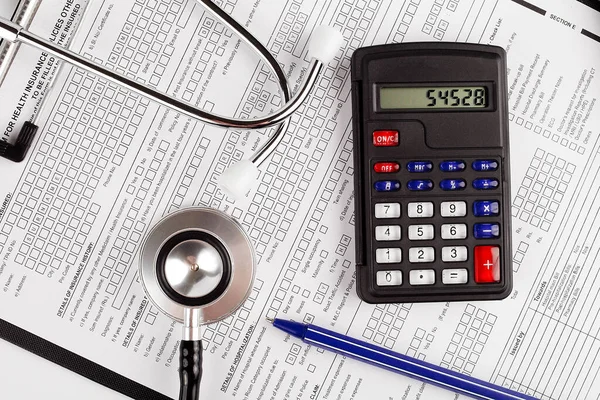 Koszt Opieki Zdrowotnej Fonendoskop Medyczny Kalkulator Wstrzykiwacz Obrazek Stockowy