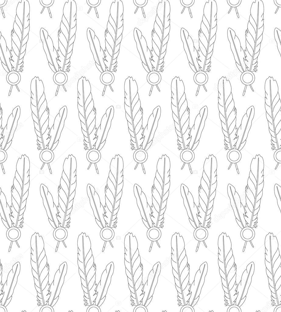 Seamless pattern with paired feathers on white background. Can be used for graphic design, textile design or web design.