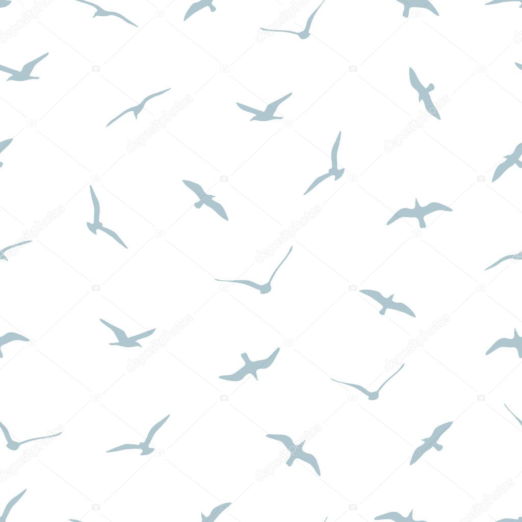 Seamless pattern with gulls on white background. Can be used for graphic design, textile design or web design.
