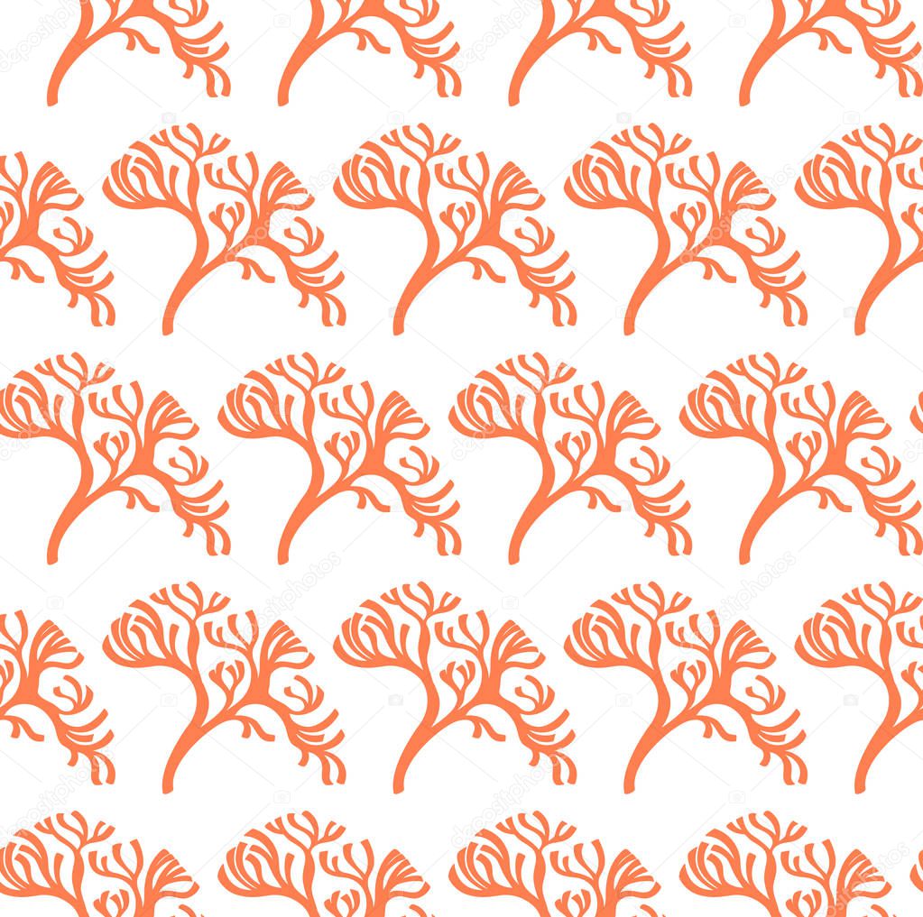 Seamless vector pattern with algae on white background. Can be used for graphic design, textile design or web design.