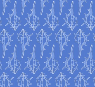 Sorunsuz vektör desen kabukları üzerinde mavi arka plan ile. Grafik tasarım, tekstil tasarımı veya web tasarım için kullanılabilir.