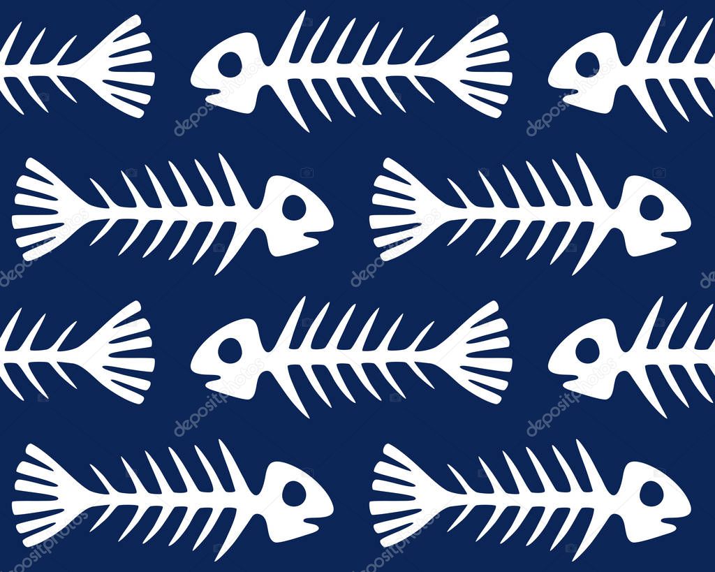 Seamless vector pattern with skeletons of fishes. Can be used for graphic design, textile design or web design.