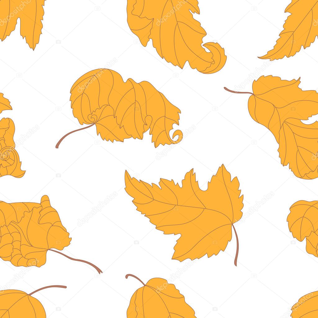 Seamless vector pattern with yellow leaves on white background. Can be used for graphic design, textile design or web design.