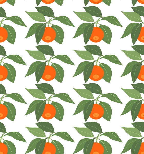 Padrão sem costura com tangerinas e folhas —  Vetores de Stock