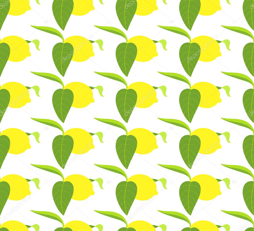 seamless pattern with lemons and leaves on white background