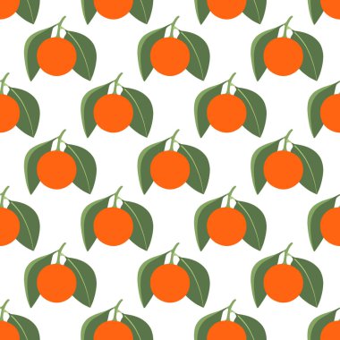 mandalina ve beyaz arka plan üzerinde yaprakları ile dikişsiz desen
