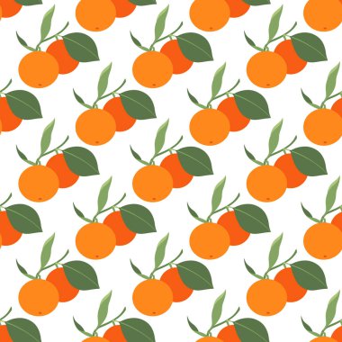 beyaz arka plan üzerinde iki mandalina ve yaprakları ile dikişsiz desen