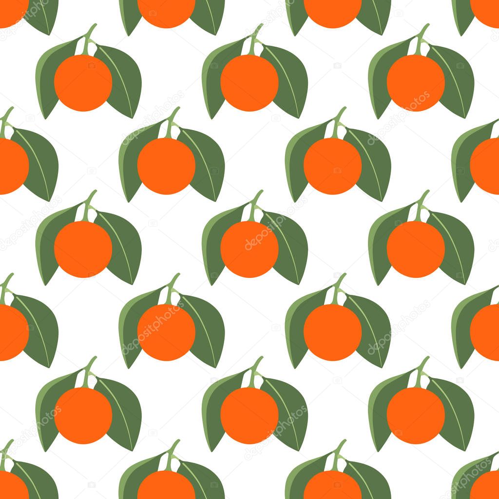 seamless pattern with tangerines and leaves on white background