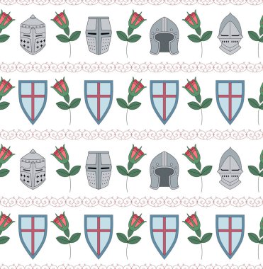 ortaçağ kask, kalkan ve gül ile sorunsuz desen