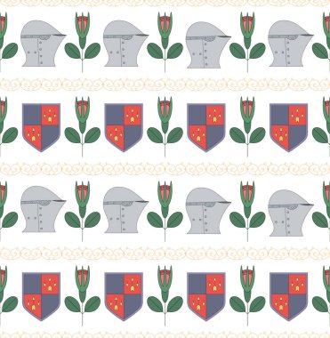 whi ortaçağ kask, kalkan ve gül ile sorunsuz desen