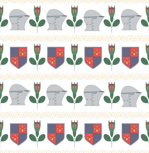 whi ortaçağ kask, kalkan ve gül ile sorunsuz desen