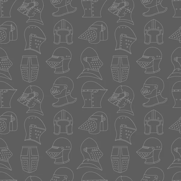 Motif sans couture avec des casques médiévaux sur un fond gris — Image vectorielle