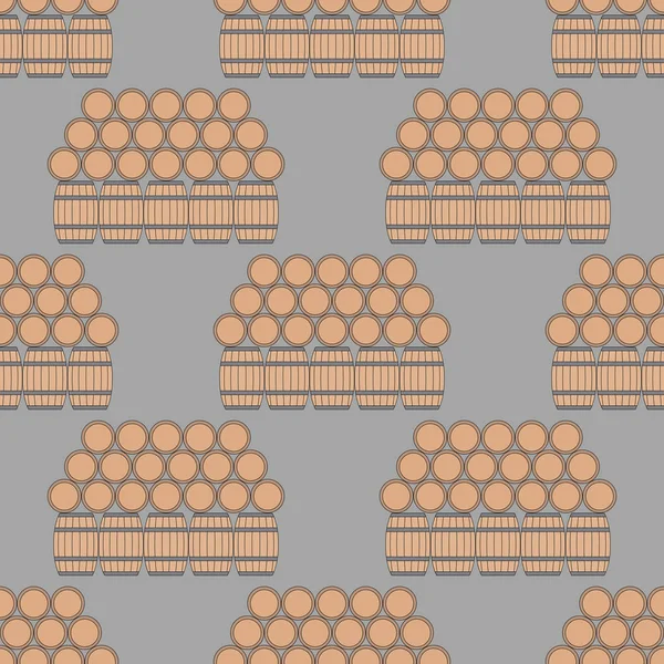 Motif sans couture avec barils en bois — Image vectorielle