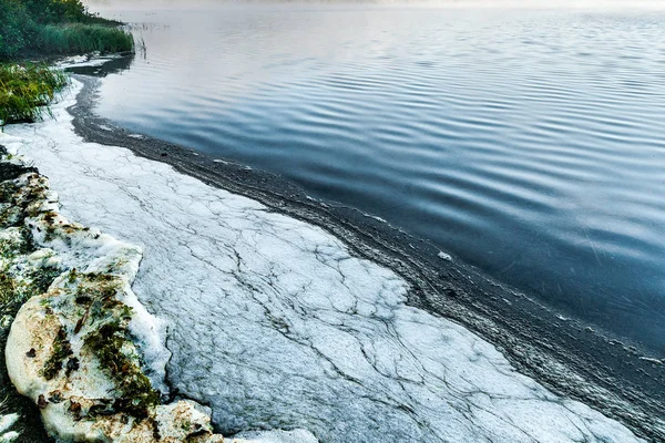 Schiuma Inquinante Sulla Riva Lago Quebec Canada — Foto Stock