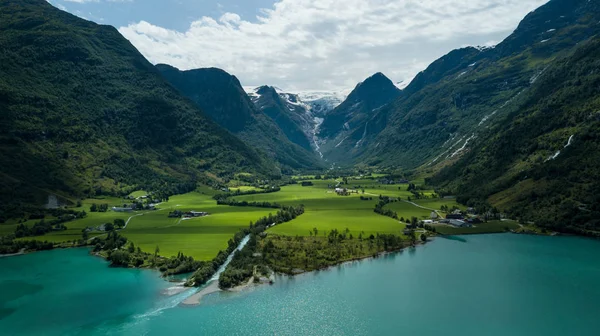 Briksdal Glacier Olden Lake Olden Hordaland Sogn Fjordane Norsko 2019 — Stock fotografie