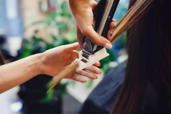 Pulido de las puntas abiertas del cabello — Foto de Stock