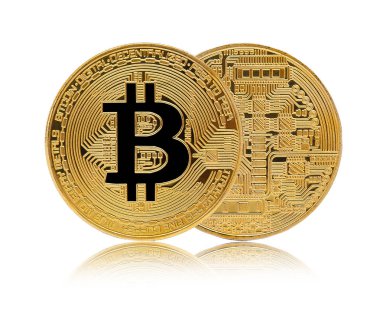 Beyaz arkaplanda izole edilmiş altın bitcoin