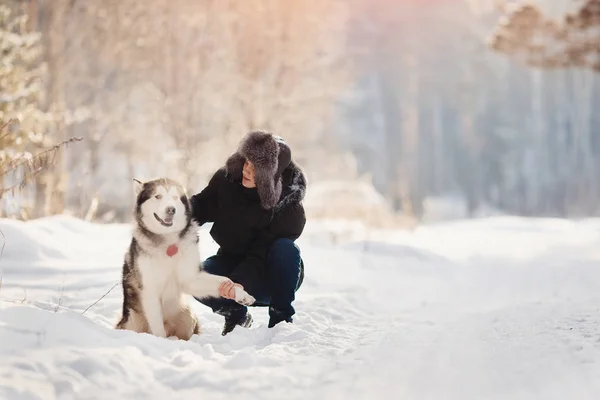 Walking with dog in winter