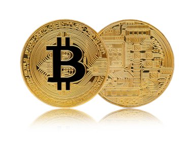 Bitcoin. Beyaz arka plan üzerinde izole altın bitcoin