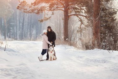 Kışın köpek yürüyüş