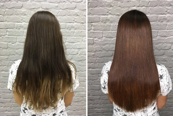 Cabelo Doente Cortado Saudável Cabelo Antes Depois Tratamento — Fotografia de Stock