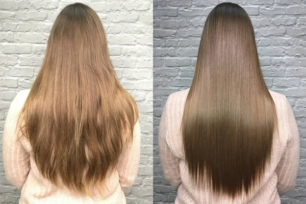 Cabelo antes e depois do tratamento . — Fotografia de Stock