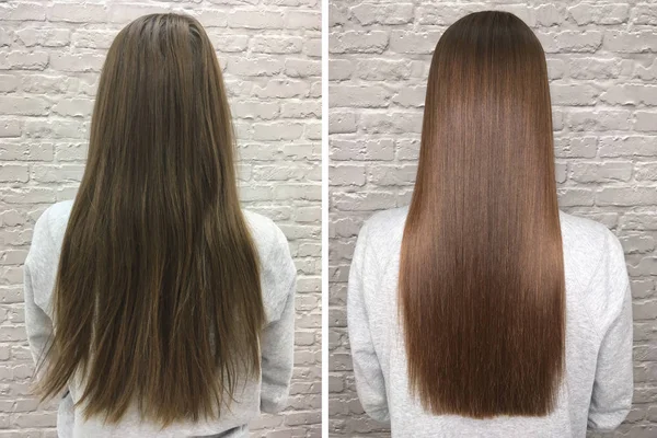 Recuperação de queratina cabelo e pilha de tratamento de proteína com profissional — Fotografia de Stock