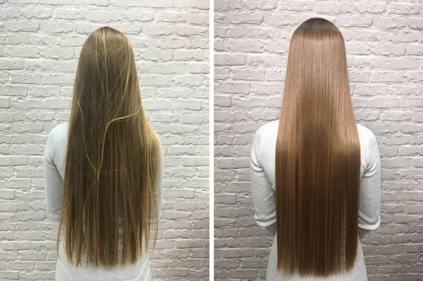 Cabelo Doente Cortado Saudável Cabelo Antes Depois Tratamento — Fotografia de Stock