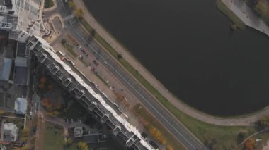 Minsk, Beyaz Rusya - 4 Ekim 2018: havadan görünümü dron, cityscape Panorama Nemiga bölgesi