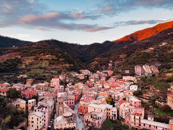 Aerial photo drone town of Portovenere near Cinque Terre, Liguria, Italy. — Stock Photo, Image