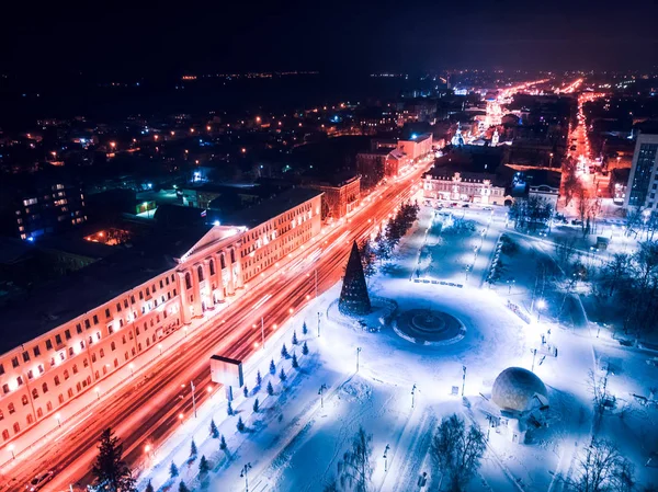 Tomsk nigth illuminazione paesaggio urbano Siberia, Russia. Fiume Tom — Foto Stock