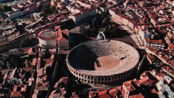 Luftaufnahme Stadtbild Arena von Verona Stadt und Arena, Italien Drohne — Stockvideo