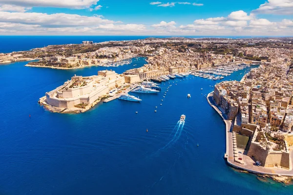 Valletta capital de Malta. Panorama senglea, Birgu, Kalkara. Vista aérea superior . — Fotografia de Stock