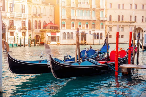 Row gondolas boats on Grand Canal Venice. Concept banner site. Royalty Free Stock Photos